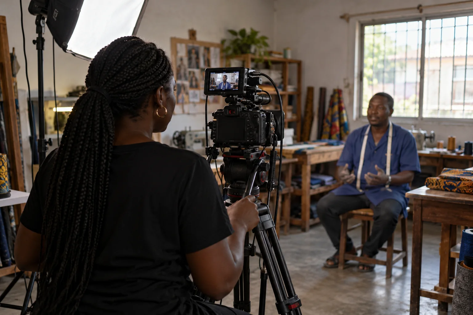 Illustration : préparation du tournage d’une interview en atelier